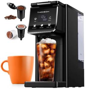 lot 7248 image: Coffee Maker Hot & Iced With Bold Setting,Single Serve Coffee Maker For K Cup And Grounds,52 Oz Removable Water Tank,6-14 Oz Brew Sizes,One Cup Kcup Coffee Machine With Reusable Filter,(Black)