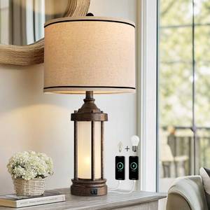 lot 7249 image: G-SAFAVA 25 Table Lamp for Living Room Bedroom Farmhouse Metal Lamps with 2 USB Ports, Built-in Frosted Glass Night Light Vintage Industrial Nightstand Bedside End Lamp, 2 Bulbs Included, Bronze