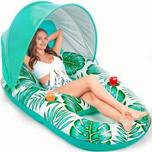 lot 7251 image: Jasonwell Pool Float with Canopy - Inflatable Pool Floaties Adult Lounger Floats Raft Floating Chair with Cup Holders for Swimming Pool Lake Water Lounge Float Beach Pool Party Toys for Adults (Green)
