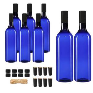 lot 7255 image: 8 Pcs 750 ml Blue Plastic Wine Bottles, Bordeaux Bottles With Screw Caps