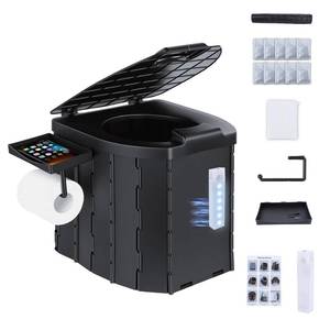 lot 7256 image: Portable Folding Camping Toilet With Sensor LED Light 440LBS Load Capacity