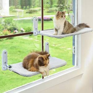 lot 7257 image: Zoratoo 2PC Cat Window Perch, Foldable & Cordless with Metal Frame, M Gray