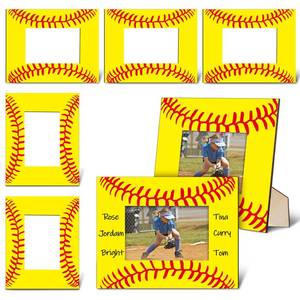 lot 7259 image: GlikCeil 6 Pcs 8 x 10 Softball Picture Frame Wooden Senior Night Photo Frames Gifts Sport Pattern Decor for Tabletop Display Home Hotel Office Decoration, Fits Display 4 x 6 Photos