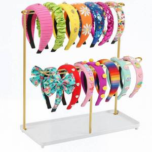lot 8050 image: Essovee Headband Holder Organizer Metal 2-Tier with Tray, Necklace Storage Hairband Rack Hair Accessories Display Stand Stand Home Bedroom College Dorm Decor for Girls Women (Gold)