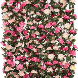 lot 8066 image: 9 Pack 72 FT Artificial Flower Garland Fake Pink Roses Vines Silk Flowers
