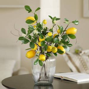lot 8077 image: Laelfe Artificial Lemons Branches, 8 Head Faux Lemons with Stem Fake Lemon Themed for Kitchen Decoration Party Farmhouse Decor (Yellow)