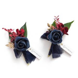 lot 8109 image: Lings moment Boutonniere for Men, 2pcs Groom Groomsmen Navy Blue Burgundy