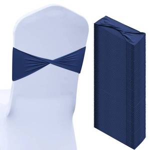 lot 8116 image: 50Pcs Spandex Chair Sashes Bow Chair Band Slider Sash Cover, Dark Blue