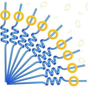lot 8117 image: 24 Pcs Theme Party Straws Cute Decorative Drinking Straws for Summer Pool Hawaiian Tropical Birthday Bridal Shower, Baby Shower, Wedding Party Game Night Cocktail Supplies(Gold Ring,Yellow)