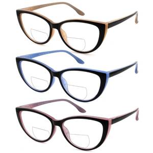 lot 8123 image: Ryegis Cat Eye Bifocal Reading Glasses for Women Stylish Blue Light Blocking Readers 2.5