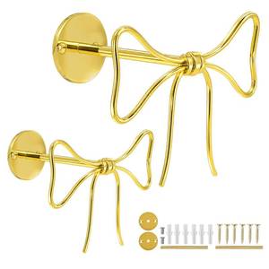 lot 8129 image: Tristcily 2 Pcs Metal Bow Curtain Holdbacks-Gold Metal Curtain Tiebacks