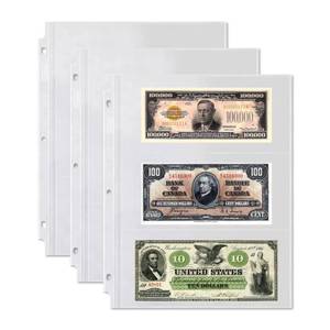 lot 8133 image: Dunwell Binder Currency Sleeves, 3-Pocket Clear Refill Pages, 50 Pack