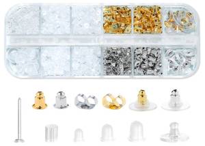 lot 8137 image: Nkwuire 12 Styles 600 Pcs Earring Backs for Studs, Clear Plastic Earrings Metal Rubber Silicone Earring Backs Bullet Clutch Stoppers Replacement Kits for Fish Hook Earring Studs Hoops