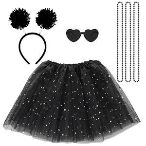 lot 8138 image: CBLUO Halloween Pom Pom Headband Tutu Heart Glasses Beads Necklace Women Hair Hoops Bands Skirt Headpiece Hairband Head Boppers Festival Parade Cosplay Dress Up Birthday Party Accessories Black
