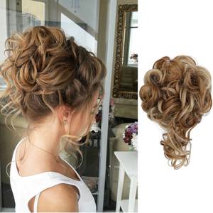 lot 8147 image: Messy Bun Hair Piece Elastic Hair Band Hair Pieces Curly Chignon Ponytail Hairpiece Daily Wear(Ash Blonde Mix Ginger Brown)
