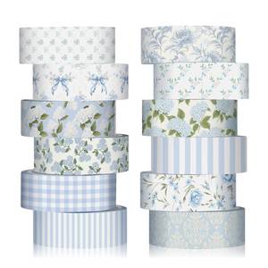 lot 8158 image: YooNotee 12 Rolls Floral Washi Tape Set,Dusty Blue,Rose and Hydrangea