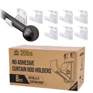 lot 8159 image: No Adhesive Heavy Duty Curtain Rod Holders with Wide Hook, 5X Stronger Than Adhesive Curtain Rod Hooks,Tension Curtain Rod Bracket for Wall with Pin Guide, Curtain Wall Mount (8 Pack, for 0.75 Rods)