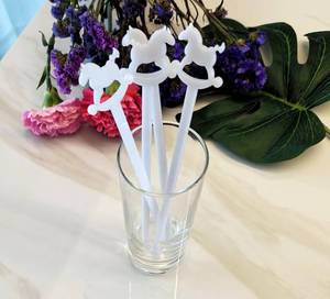 lot 8162 image: Set of 20 Baby Shower Drink Stirrers,White Rocking Horse Drink stirrers for Cocktail Babys Birthday Parties,Party Decorations (White)