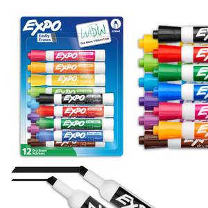 lot 8178 image: EXPO Dry Erase Markers, Low Odor Ink, Assorted Colors, Chisel Tip, 12 Count