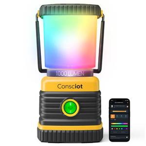 lot 8215 image: Consciot Smart RGBTW Battery Powered LED Lantern with APP Control, 1000LM, Tunable White 2700K-6500K & 16 Million Colors Dimmable Lamps, with Music Sync, DIY Scenes, Vivid Group Light Show Mode & More