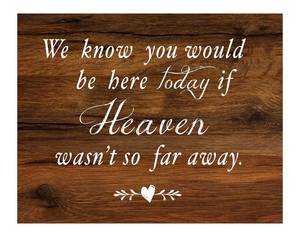 lot 8219 image: Memorial Wedding Sign, Rustic Wood Look On Linen Textured Thick Cardstock, In Memory of Loved Ones, We Know You Would Be Here Today Table Signs