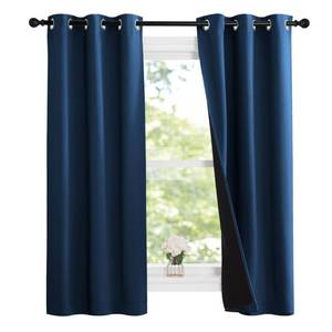 lot 19312 image: NICETOWN 100% Blackout Short Curtains with Black Liners, 2 Panels, 37 W by 50 L, Moroccan Blue, Thermal Insulated Full Blackout 2-Layer Lined Drapes, Energy Efficiency Window Draperies for Bedroom