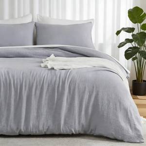 lot 19316 image: EMME Muslin Cotton Duvet Cover Set Queen Size Linen Like Soft Breathable Lightweight Summer Comforter Cover Set with Zipper Closure (Light Grey, Queen, 90x90)