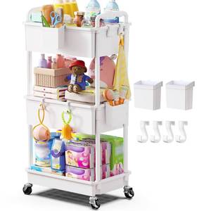 lot 19317 image: Goovilla Diaper Cart with Lockable Wheels and Easy Assembly, 3 Tier White