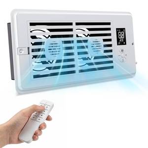 lot 19319 image: Register Booster Fan, 4 x 10 Inch Quiet Vent Fan with Remote Control, 10 Speed & 3 Modes Thermostat Controlled Vent Booster, Built-In Display, Removable Front Cover for Floor Wall HVAC Vents, White