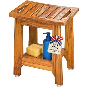 lot 19321 image: NNN 14 Compact Teak Shower Stool with Japan-Made Non-Slip Leveling Feet