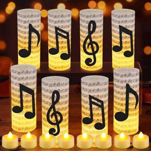 lot 19322 image: Hortsun 8 Sets Music Centerpieces for Table Music Notes Lanterns with LED Candles Musical Themed Party Decorations for Birthday Wedding Baby Shower Party Concert Supplies