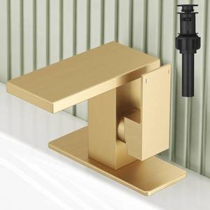 lot 19330 image: Hoimpro Bathroom Faucet 1 Hole, Single Handle Sink Faucets Brushed Gold