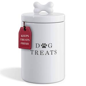 lot 19332 image: Barnyard Designs Ceramic Dog Treat Container with Airtight Lid (White)