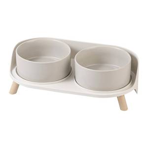 lot 19345 image: Elevated Ceramic Dog Bowl Set - Double Dog Feeding Bowls with Stand Splash Proof - Raised Dishes for Food and Water - Ideal for Small to Medium Dogs - 2 x 720 ml - 11.3 oz - Grey