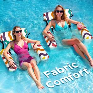 lot 19369 image: Funscape Pool Floats Chairs Adult, 2pcs Kid Inflatable Pool Lounges-Rainbow