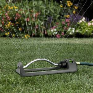 lot 19372 image: Lawn Sprinkler, 18-Hole Brass Nozzle Oscillating Sprinkler, Garden Tool for Lawns up to 3,600 Square Feet, Jet Cleaning Needle Hidden on the End of the Product, Gray