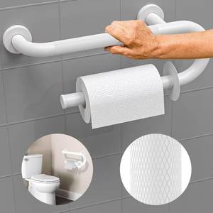 lot 19373 image: ���°��°��°��°��°��°��°��� Toilet Grab Bars 16 Inch - Toilet Paper Holder Grab Bar Stainless Steel Knurled Toilet Grab Bars for Seniors Bathtub Bathroom Rails for Elderly Bath Safety Balance Support, White