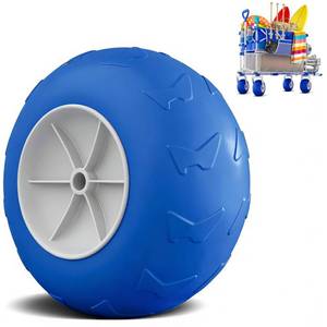 lot 19383 image: 9 All-Terrain Balloon Wheel (Single), Replacement Front and Rear Wheels for CAtArt Double-Deck Beach Wagon (Blue & White)