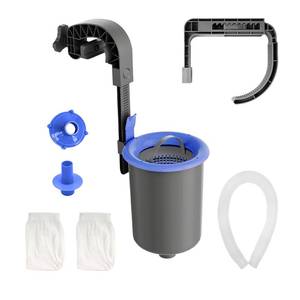 lot 19385 image: TidyMister Above Ground Pool Surface Debris Skimmer Basket with Pre��Filter Socks for Intex Pools, Quick Set Up & Adjustable Mounting Bracket for 800 GPH Pumps, Automatically Removes Leaves & Debris