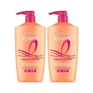 lot 19386 image: LOreal Paris Elvive Dream Lengths Shampoo and Conditioner Set, Seals Split Ends, Hydrating & Strengthening Hair Repair, Fine Castor Oil and Vitamins B3 and B5, 56 Fl Oz Set (Conditioner Partially Used)