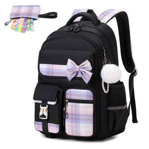 lot 20120 image: Girls Backpack, Kids Backpack for Girls School Bags with Pen Case, Bow Plaid Book Bag for Elementary Middle Primary High School College, Black-2pcs
