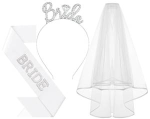 lot 20121 image: Papoopy 3Pcs Bride to Be Headband with Sash and Veil for Bachelorette Party