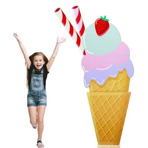 lot 20140 image: Jetec 5 Feet Large Ice Cream Cardboard Cutout Stand Up Life Size Ice Cream Giant Candyland Party Decoration Photo Props Backdrop Standup for Summer Pool Beach Baby Shower Wedding Birthday Supply