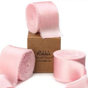 lot 20158 image: Ribbli Light Pink Silk Satin Ribbon 1.5 Inch x 30 Yard Handmade Frayed Chiffon Pink Ribbon for Gift Wrapping Wedding Invitations Bridal Bouquets Home Decor