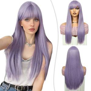 lot 20160 image: PHOCAS Long Purple Wig with Bangs Synthetic Lilac Lavender Wig Cosplay Party Colored Wigs Costume Purple Wigs for Women Halloween Party Use
