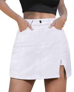 lot 20162 image: LOLILRSD Womens Denim Mini Skort High Waisted Slit Casual Jean Skirt Shorts 5 Pockets(WH,XL)