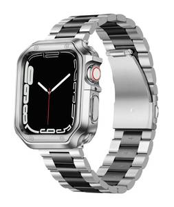 lot 20164 image: BINLUN Compatible with Apple Watch Band 41mm 40mm 38mm Matte Stainless Steel Metal Watch Strap with Polished Finish TPU Watch Case Compatible with iWatch Series 987SE2SE654321(SilverBlack)