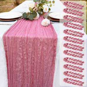 lot 20197 image: Vynoro 12 Pack Dusty Rose Cheesecloth Table Runner Rustic Gauze 22x120 inch Long Table Runner for Wedding Bridal Shower Birthday Party Banquet Boho Decoration(#32)