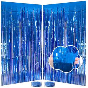 lot 20200 image: JINSUI Blue Fringe Backdrop 3.3x8.2ft, Birthday Party Decorations 2 Pack