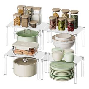 lot 20238 image: YUNEASELF Clear Cabinet Organizer Acrylic Shelf Riser Set of 4 for Kitchen Pantry Organizers and Storage - Countertop Spice Rack for Cabinet - Stackable Display Shelf Decor for Gift